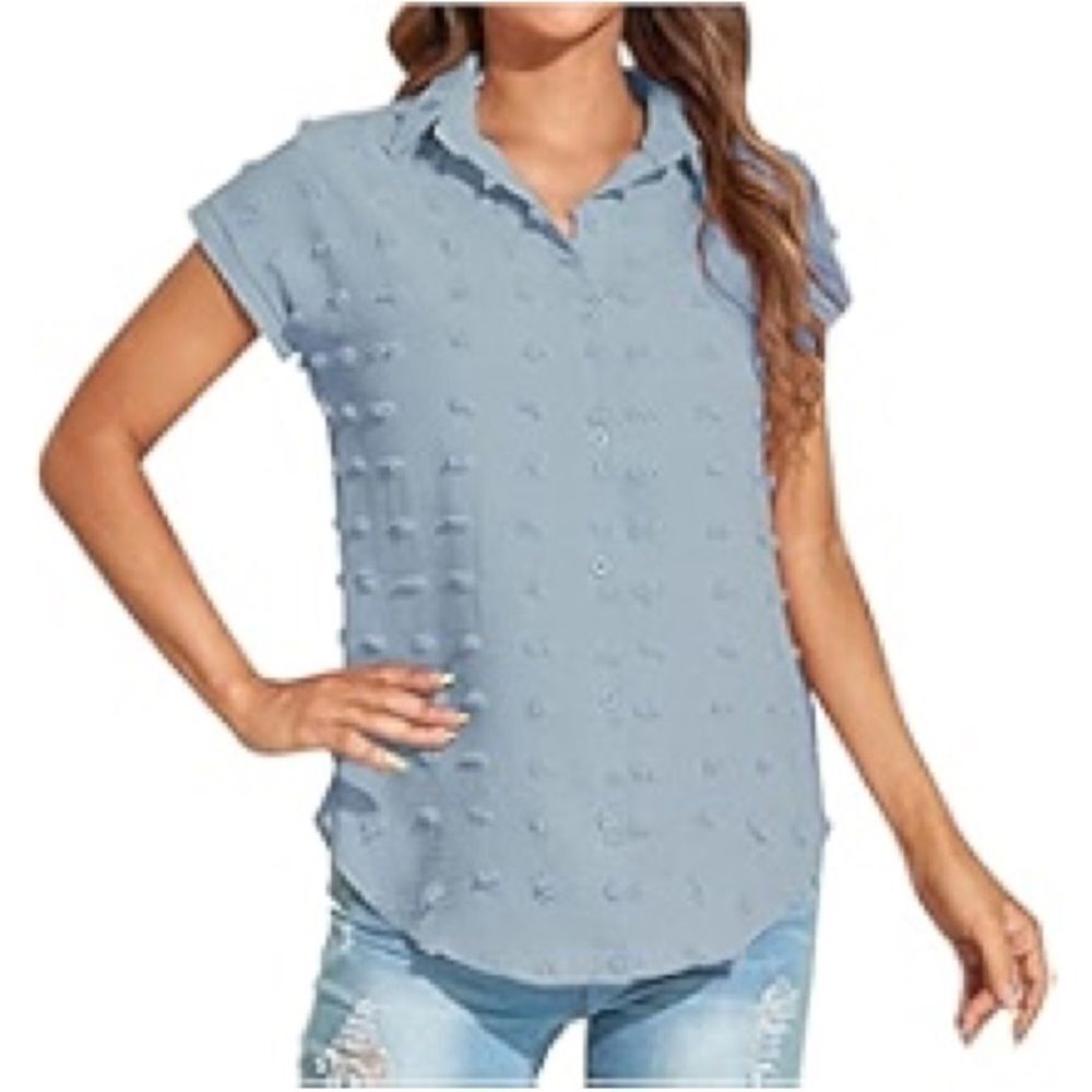 Amazon S, L, 2X blue polka dot collared button down shirt